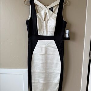 JAX Black and White Midi Body Con Dress
